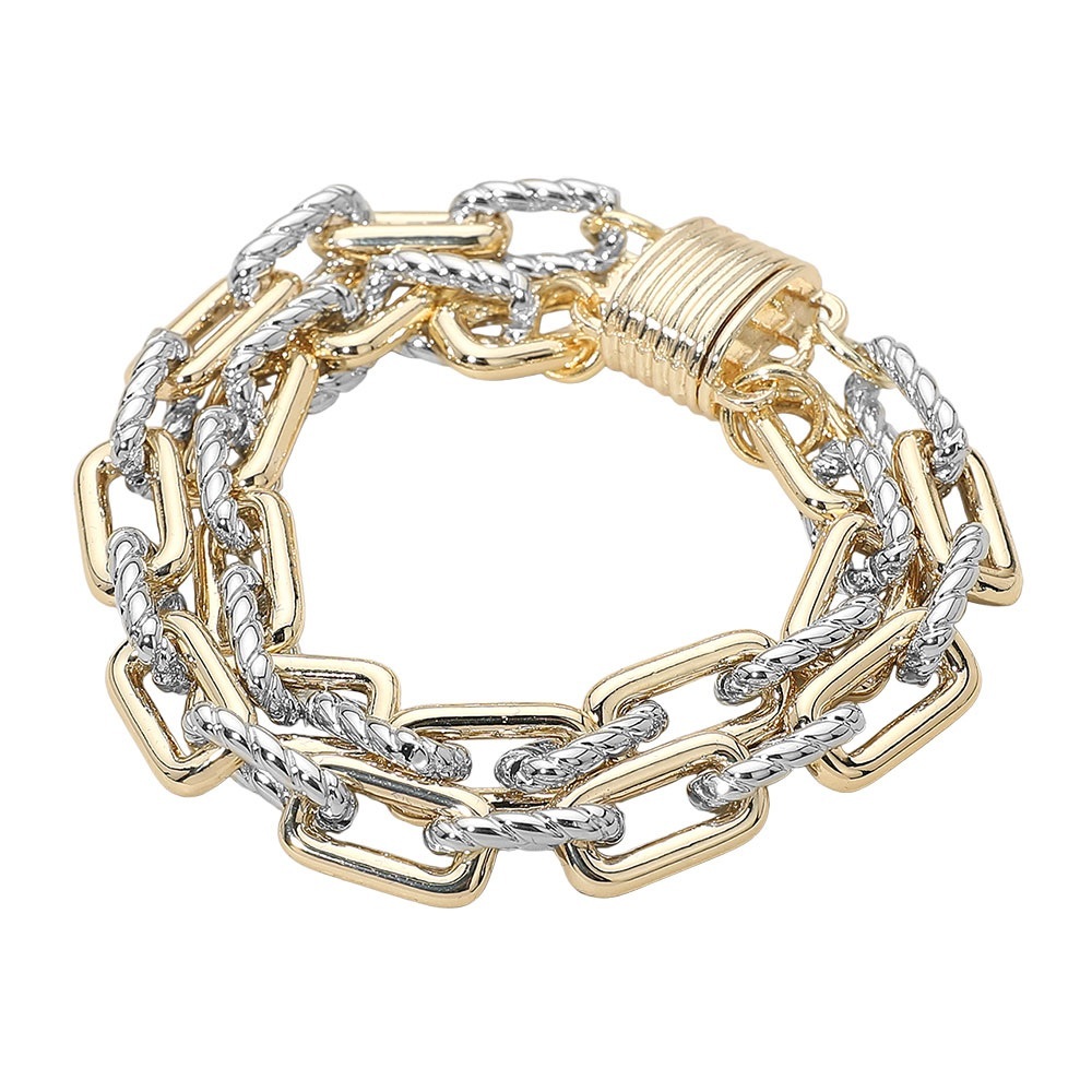 14K Gold Plated Two Tone Chunky Chain Magnetic Bracelet